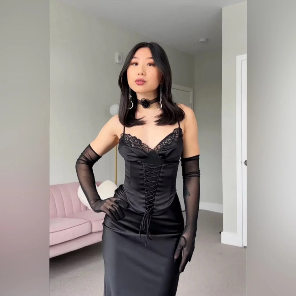 HOUSE OF CB 'Salma' Black Satin Slip Dress NWOT - Picture 8 of 9